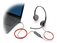 Poly Blackwire 3225 - Blackwire 3200 Series - micro-casque - sur-oreille - filaire - Suppresseur de bruit actif - jack 3,5mm, USB-C - noir - Certifié pour Skype for Business, Certifié Avaya, certifié Cisco Jabber, certifié UC 8X229AA